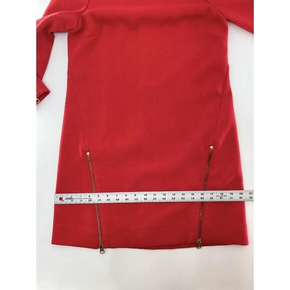 J Crew Dress Sheath Shift Exposed Zippers 3/4 Sleeve Boatneck Red Flaw Size 4 - Picture 14 of 15